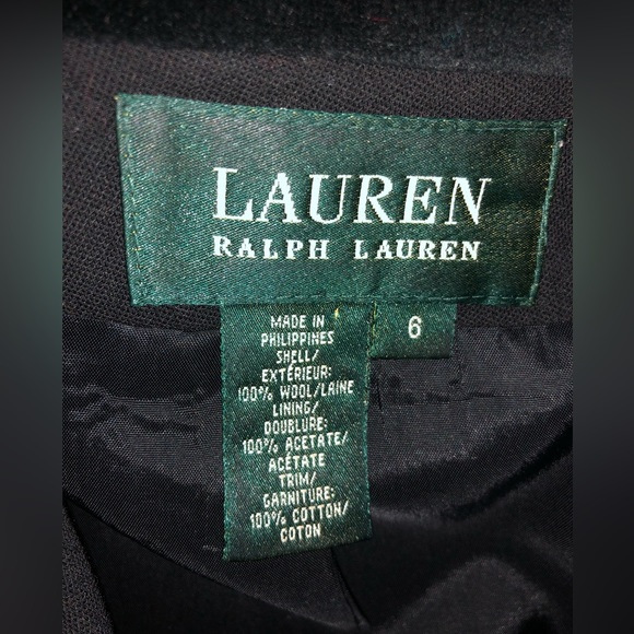 Lauren Ralph Lauren 100% Wool Blazer 6 Black Career Velvet Collar Logo Buttons - Picture 7 of 15
